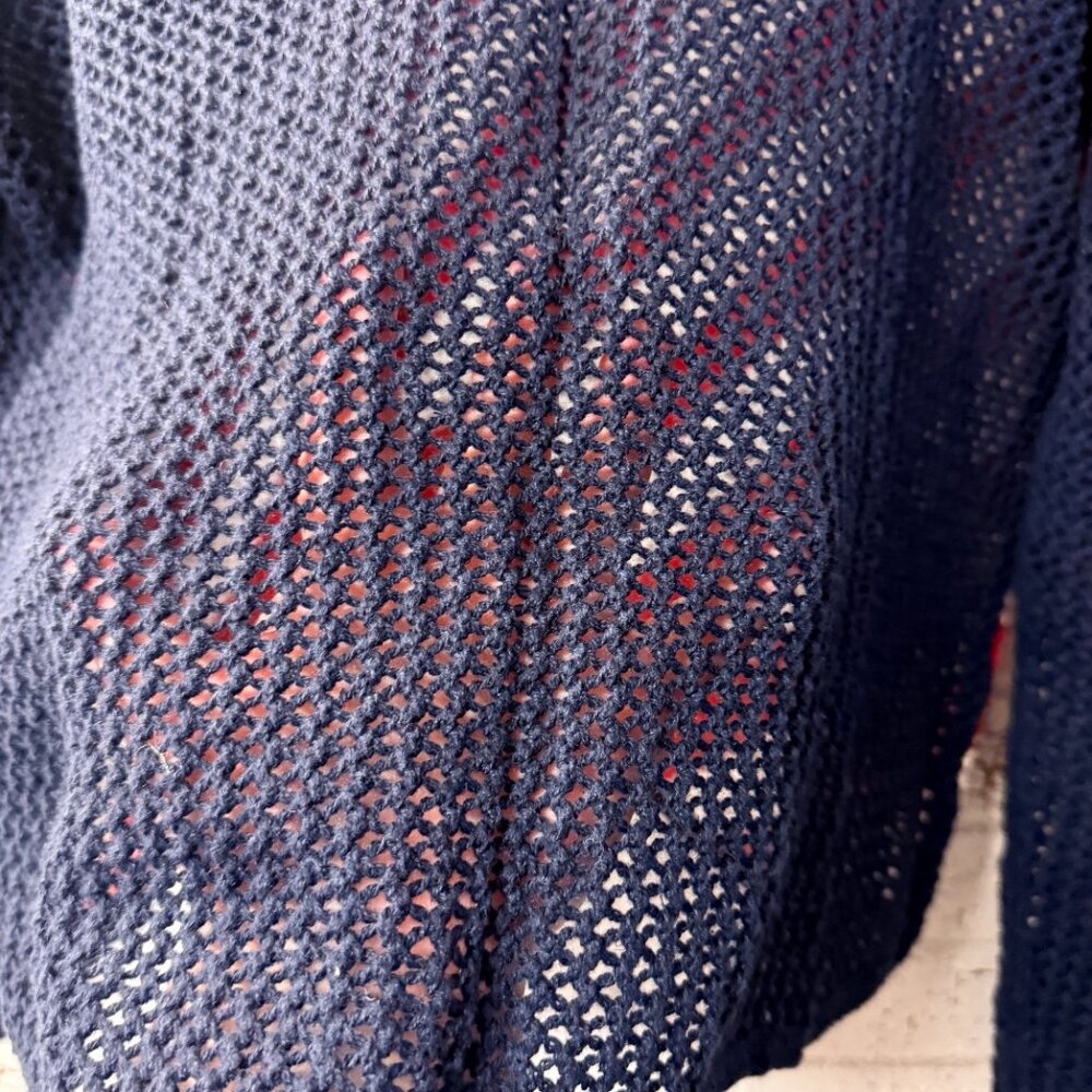 Norton Petites American Flag Open Knit Sweater PL Patriotic USA Semi Sheer - Picture 7 of 10